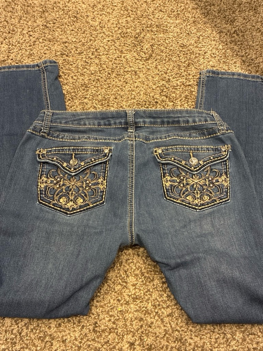 Project/indigo Mid Wash Blue Skinny Jeans with Gold Embroidered Back Pockets